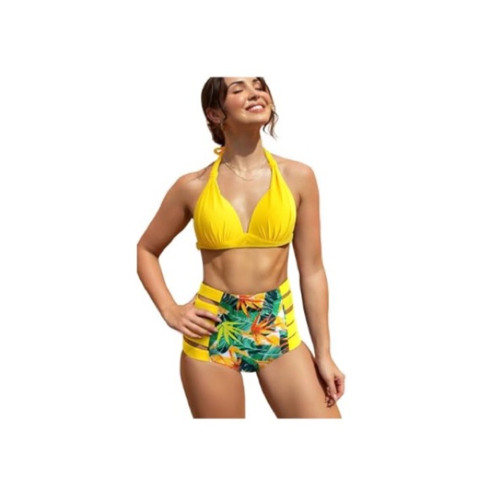 Yellow Triangle Bikini Mold Cup Swimwear